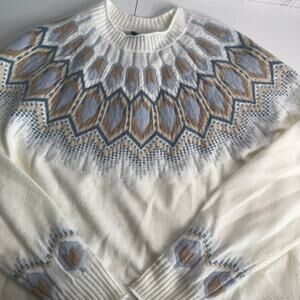 Charlie B Boutique Tan Blue FairIsle  Sweater Size Small NEW